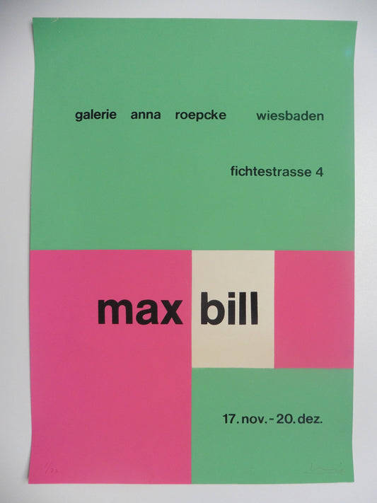 Max Bill original art poster signed numbered - 16.5"×23.6" (42×60cm)