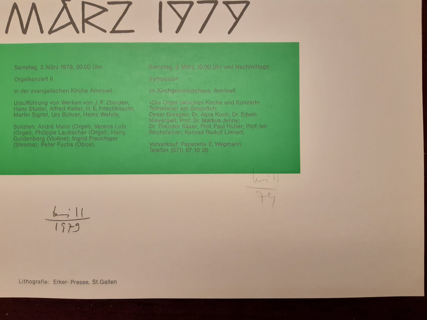 Max Bill original handsigned art poster - 27.6"×39.4" (70×100cm)