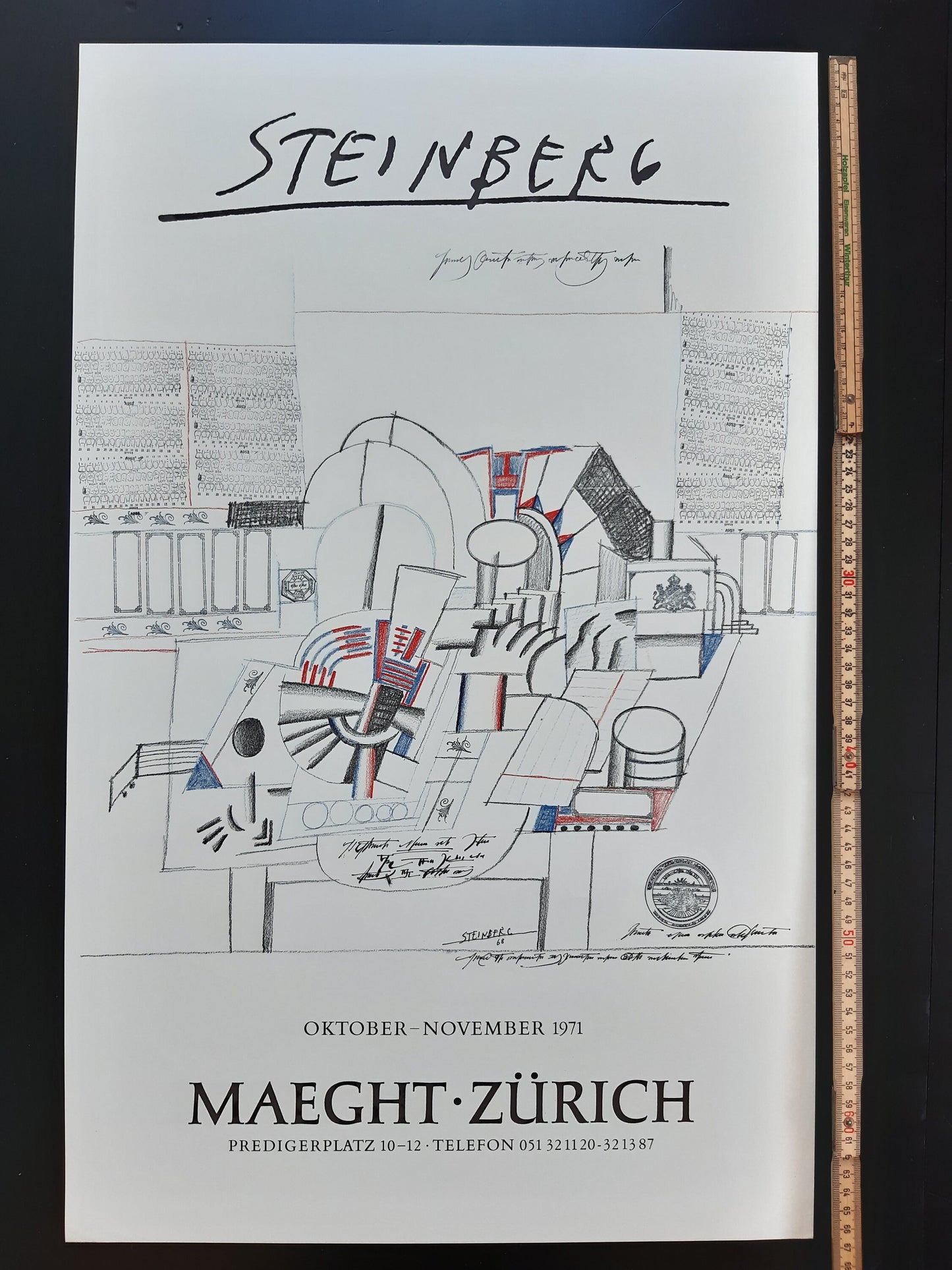 Saul Steinberg original art poster - 16.7"×26.8" (42.5×68cm)