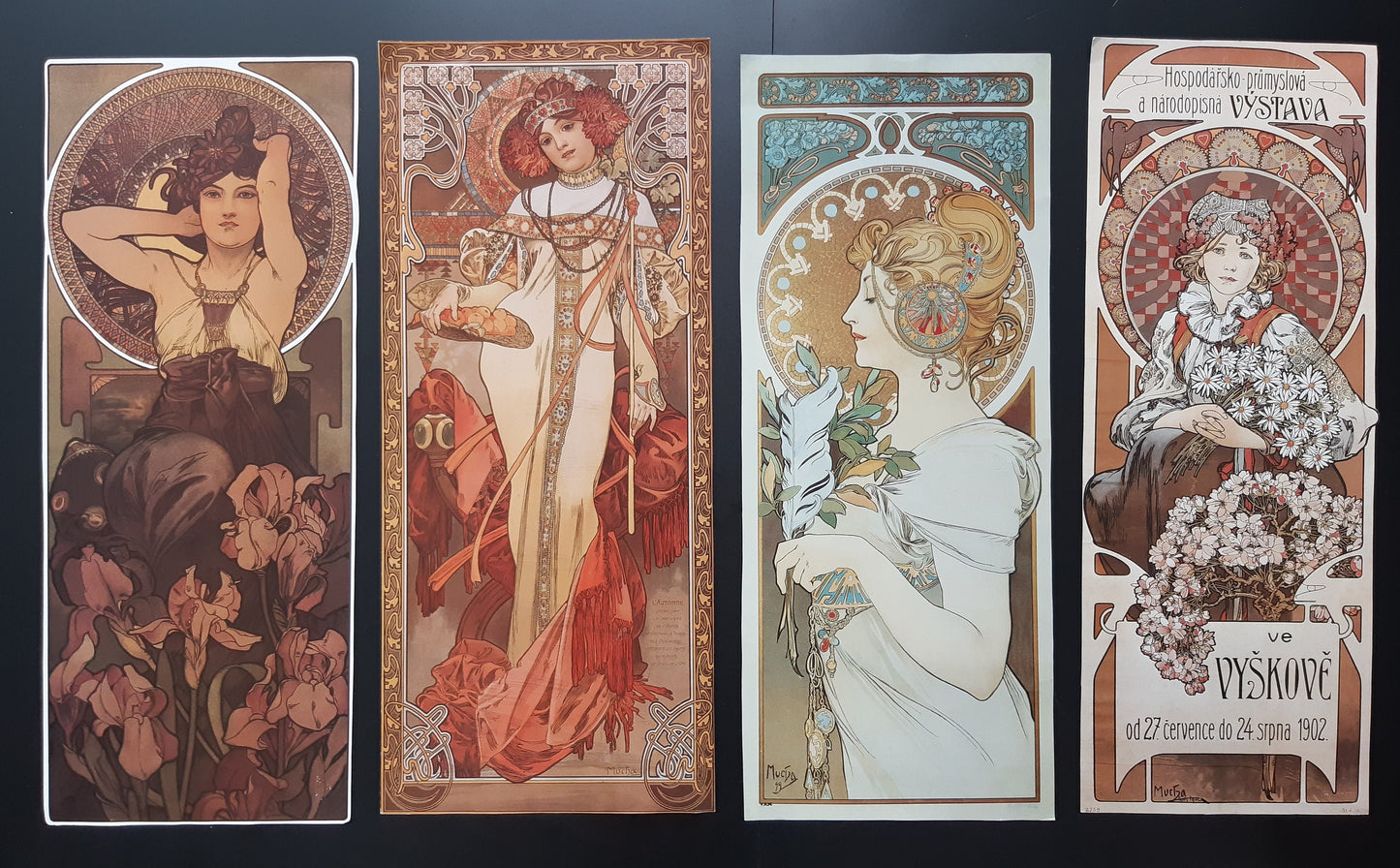 Alphonse Mucha art print lot of 4 - 7.3"×18.1" (18.5×46cm)