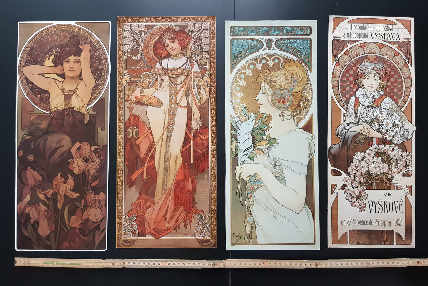 Alphonse Mucha art print lot of 4 - 7.3"×18.1" (18.5×46cm)