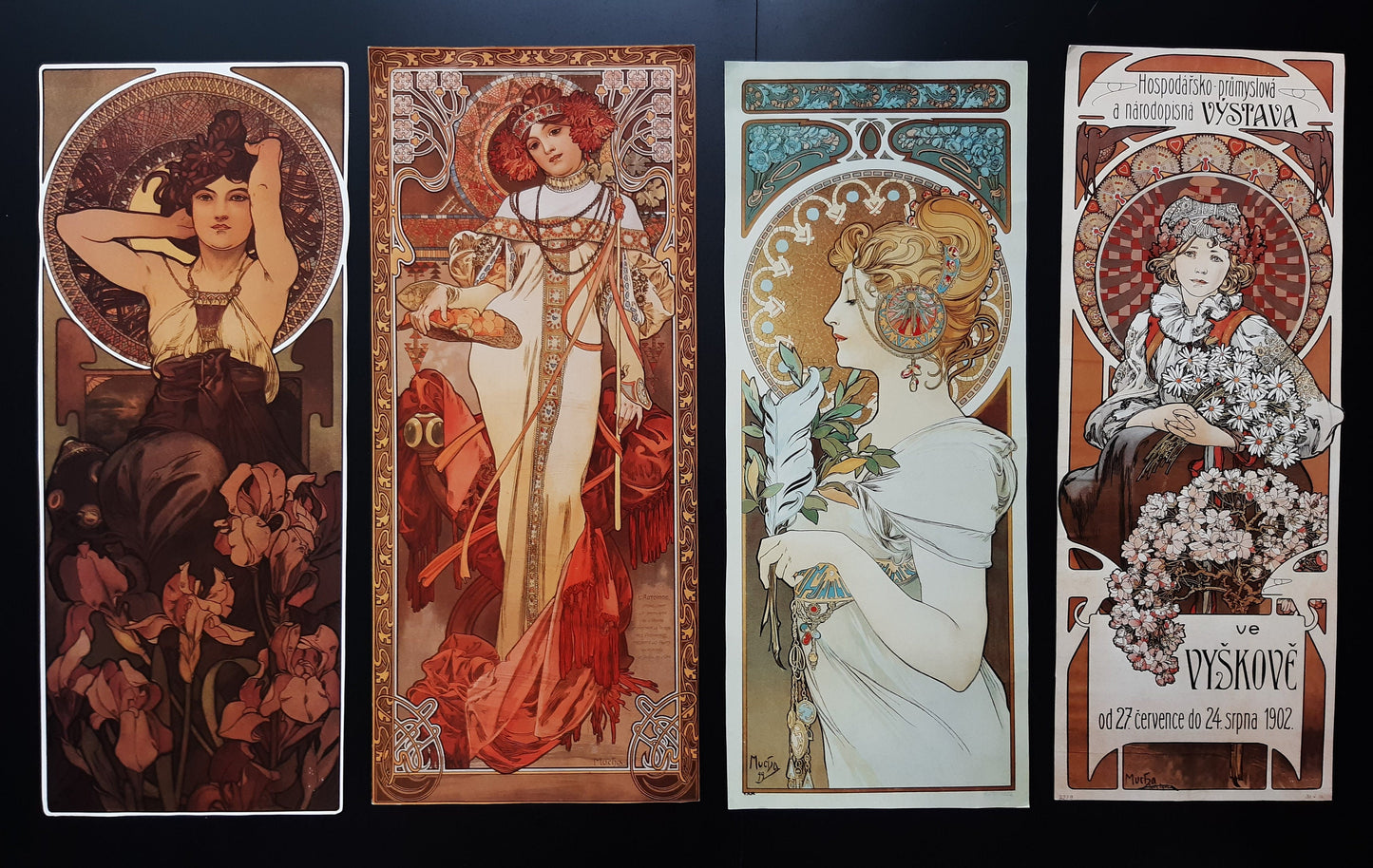 Alphonse Mucha art print lot of 4 - 7.3"×18.1" (18.5×46cm)