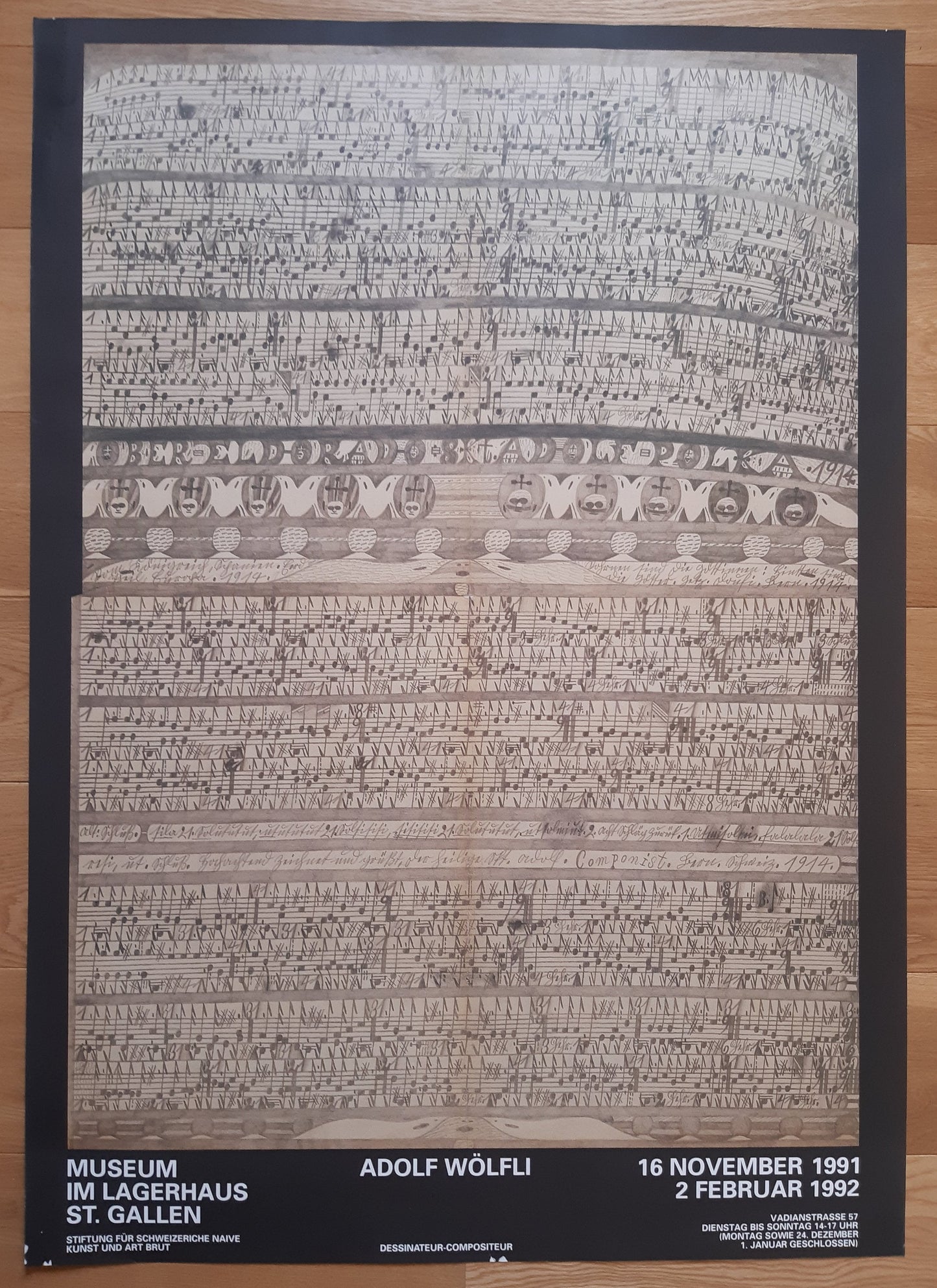 Adolf Wölfli original art exhibition poster - 35.2"×50.4" (89.5×128cm)