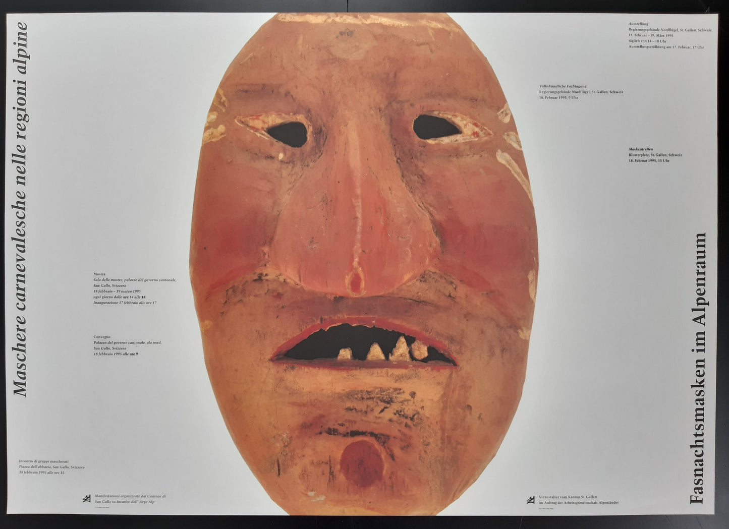 Swiss vintage culture museum poster carneval naive native mask - 33.1"×23.4" (84×59.4cm)