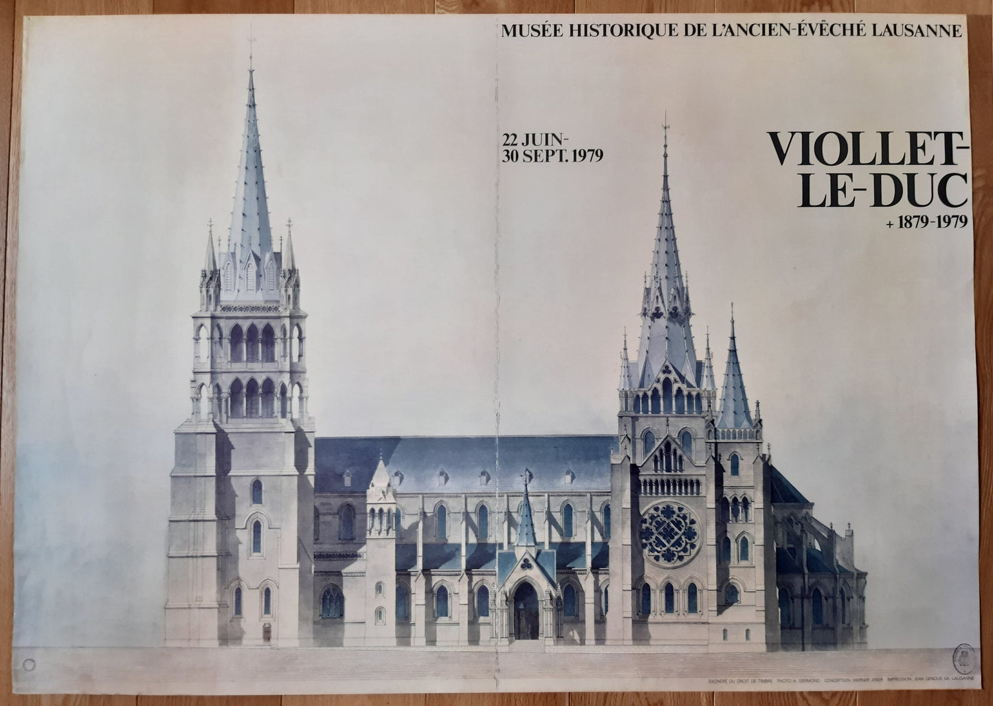 Viollet Le-Duc Lausanne Cathedral original vintige art exhibition poster - 50.4"×35.2" (128×89.5cm)