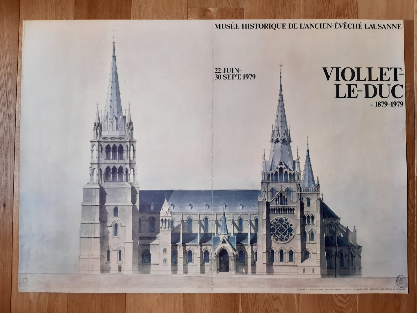 Viollet Le-Duc Lausanne Cathedral original vintige art exhibition poster - 50.4"×35.2" (128×89.5cm)