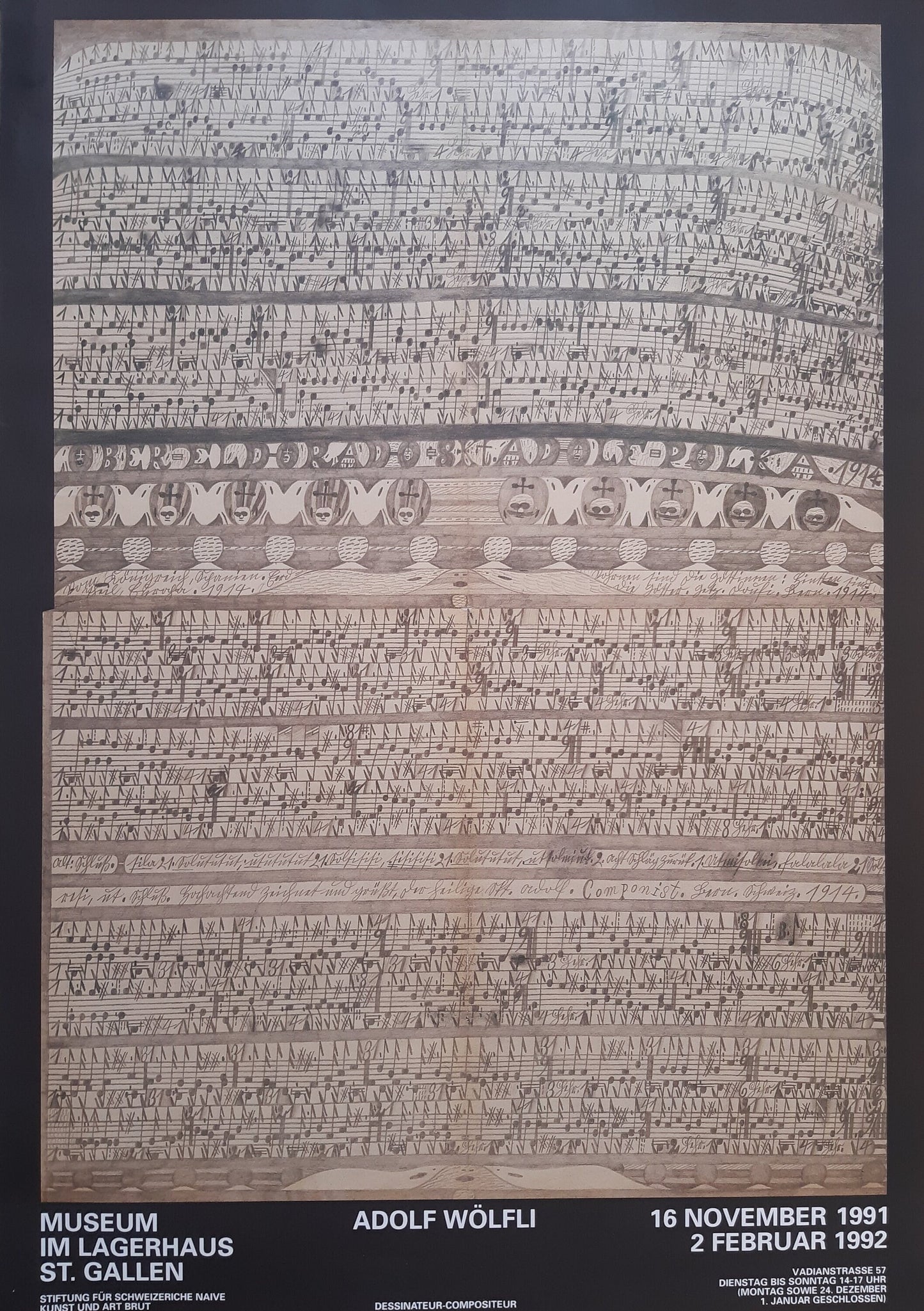 Adolf Wölfli original art exhibition poster - 35.2"×50.4" (89.5×128cm)