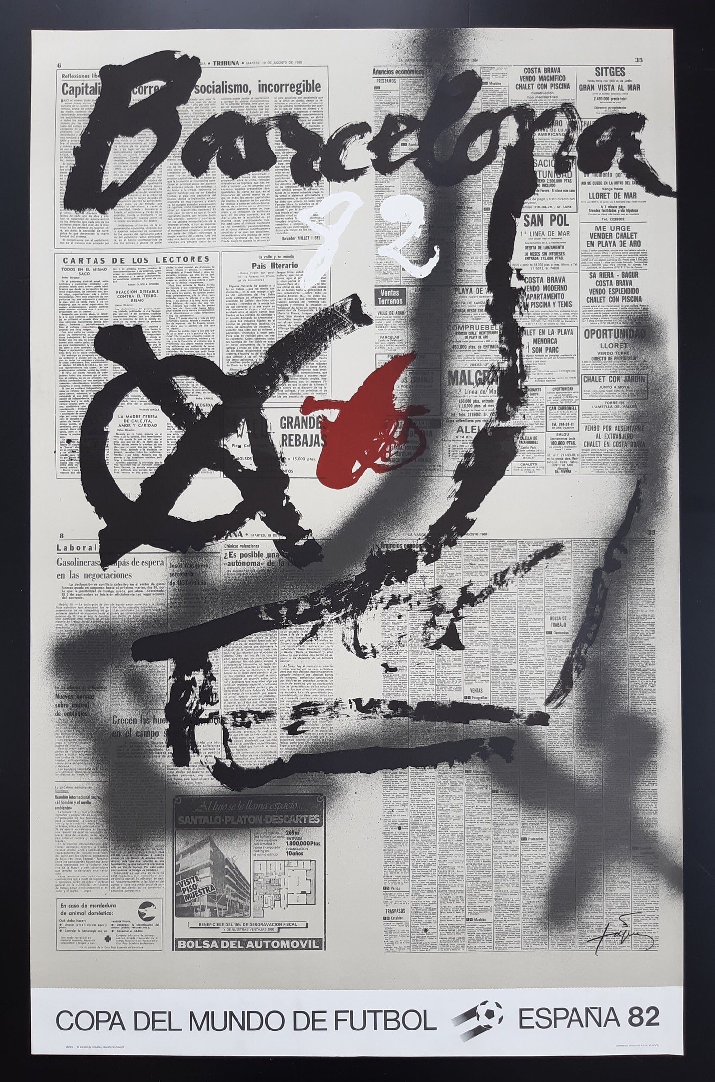 España 1982 Barcelona original art poster Tapies - 23.6"×37.2" (60×94.5cm)