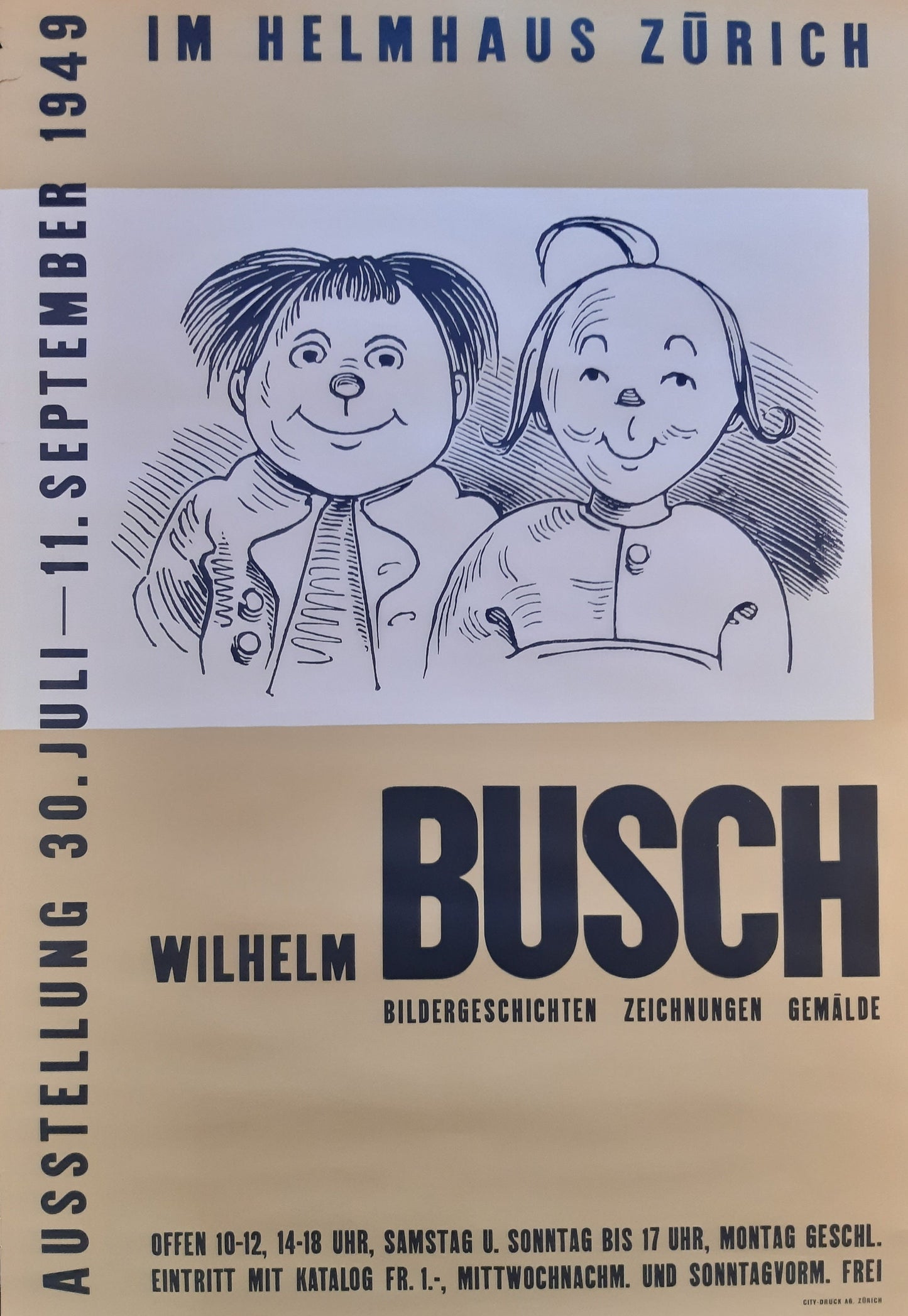 Wilhelm Busch original art exhibition poster - 27.6"×39.4" (70×100cm)