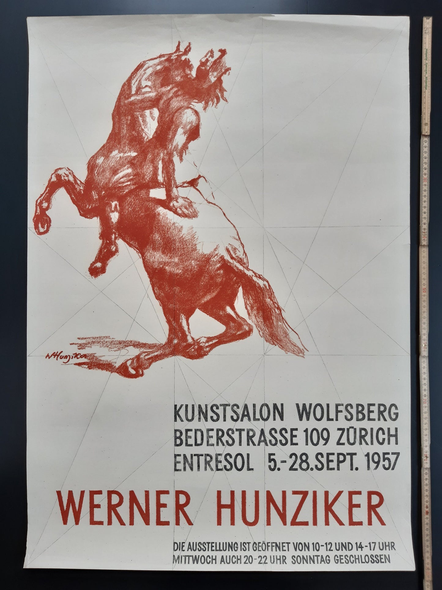 Werner Hunziker art exhibition poster used - 27.6"×39.4" (70×100cm)