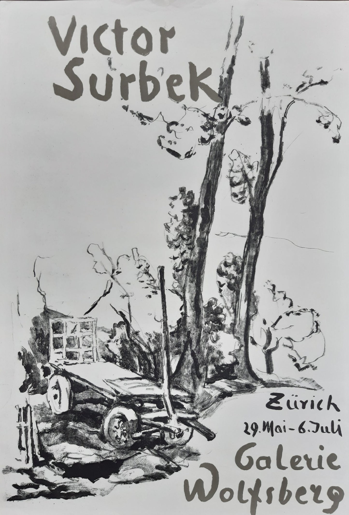 Victor Surbek art exhibition poster used - 27.6"×40.2" (70×102cm)