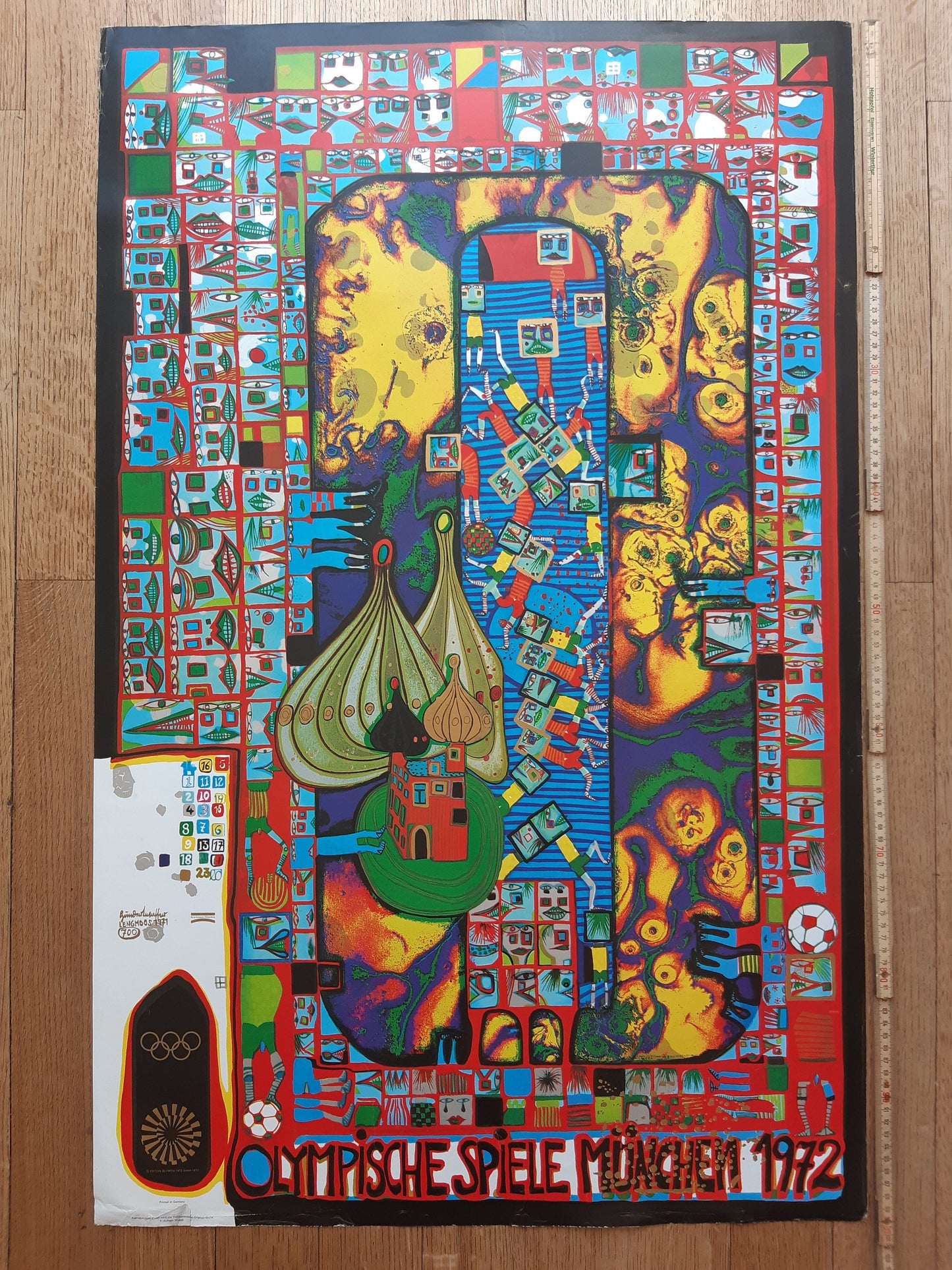 Hundertwasser original Olympic poster used - 25.2"×39.8" (64×101cm)