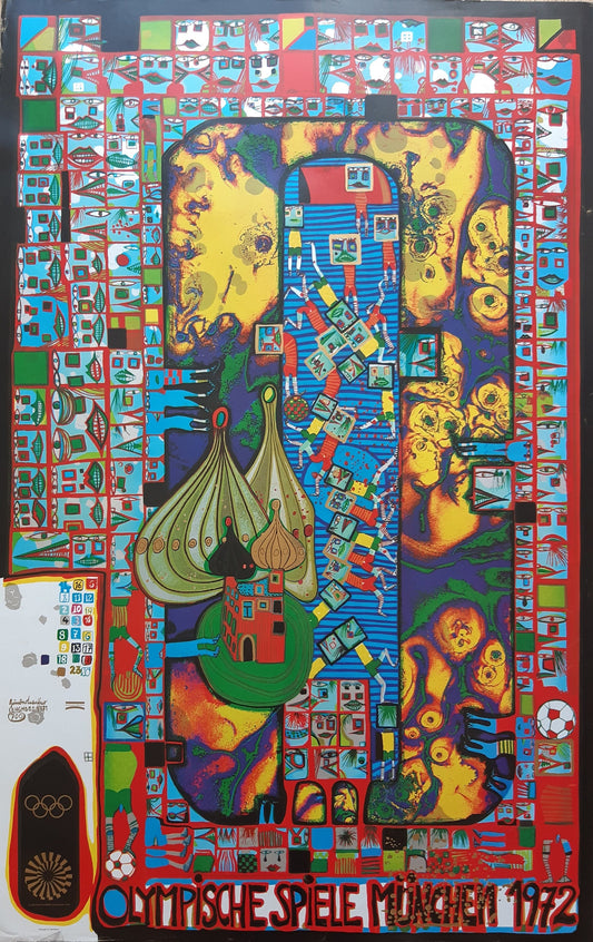 Hundertwasser original Olympic poster used - 25.2"×39.8" (64×101cm)
