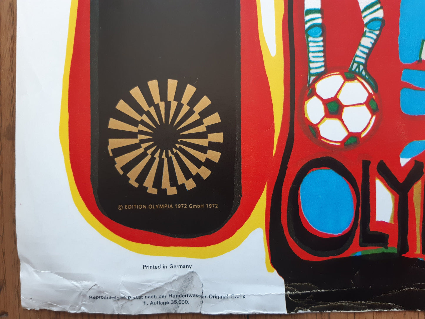 Hundertwasser original Olympic poster used - 25.2"×39.8" (64×101cm)