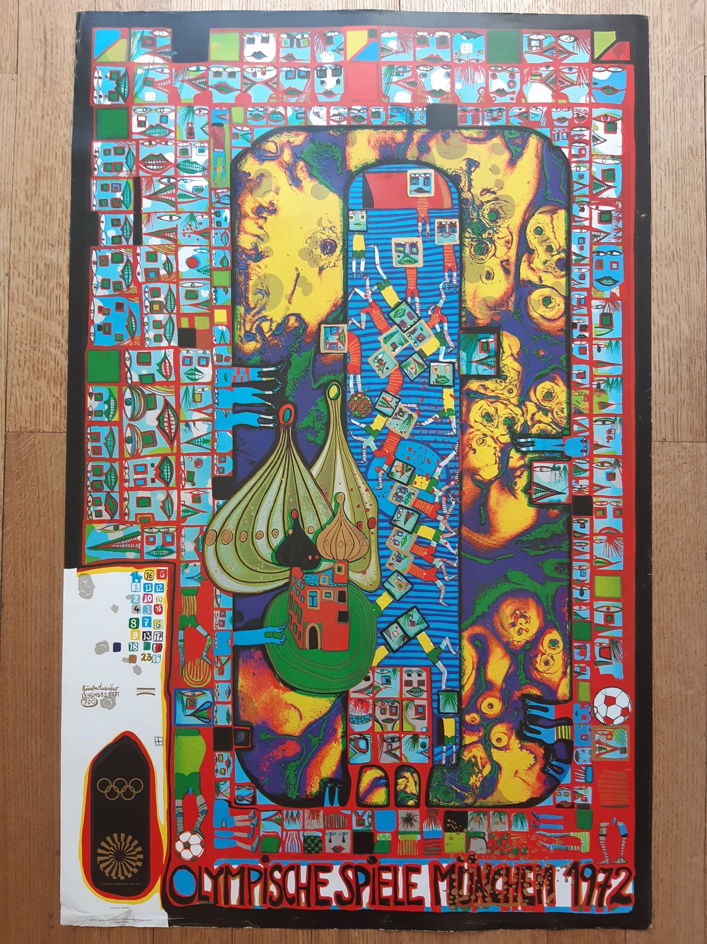 Hundertwasser original Olympic poster used - 25.2"×39.8" (64×101cm)