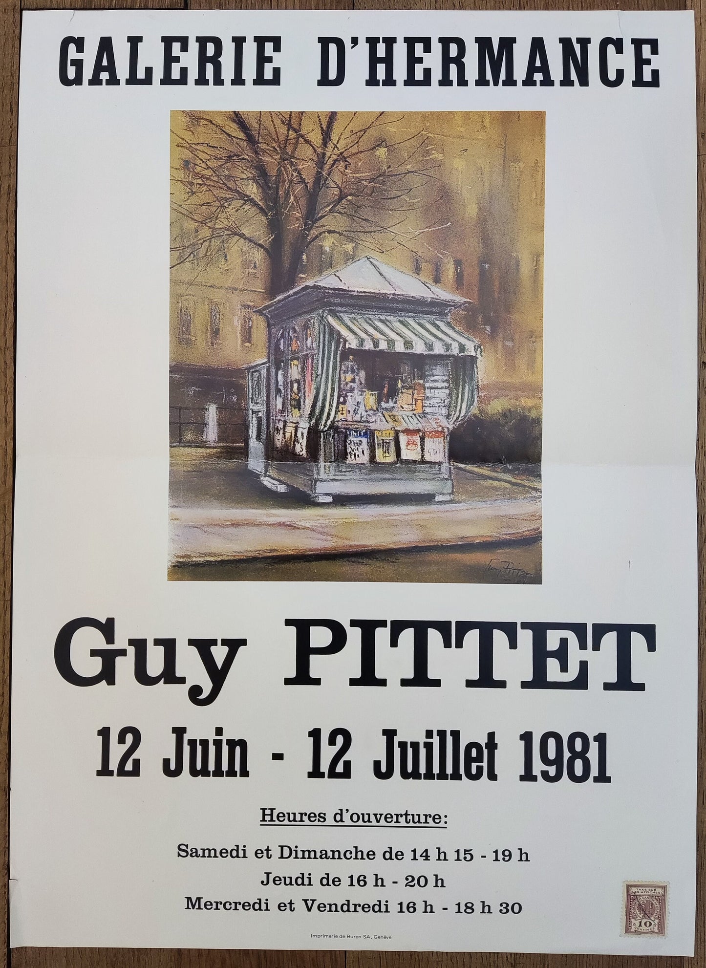 Guy Pittet original art exhibition poster used - 13.8"×18.9" (35×48cm)