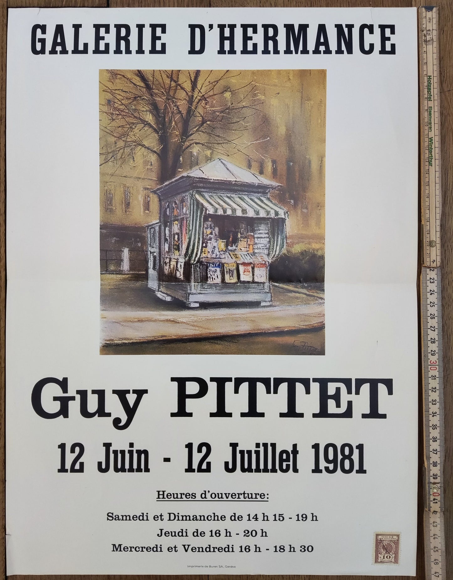 Guy Pittet original art exhibition poster used - 13.8"×18.9" (35×48cm)