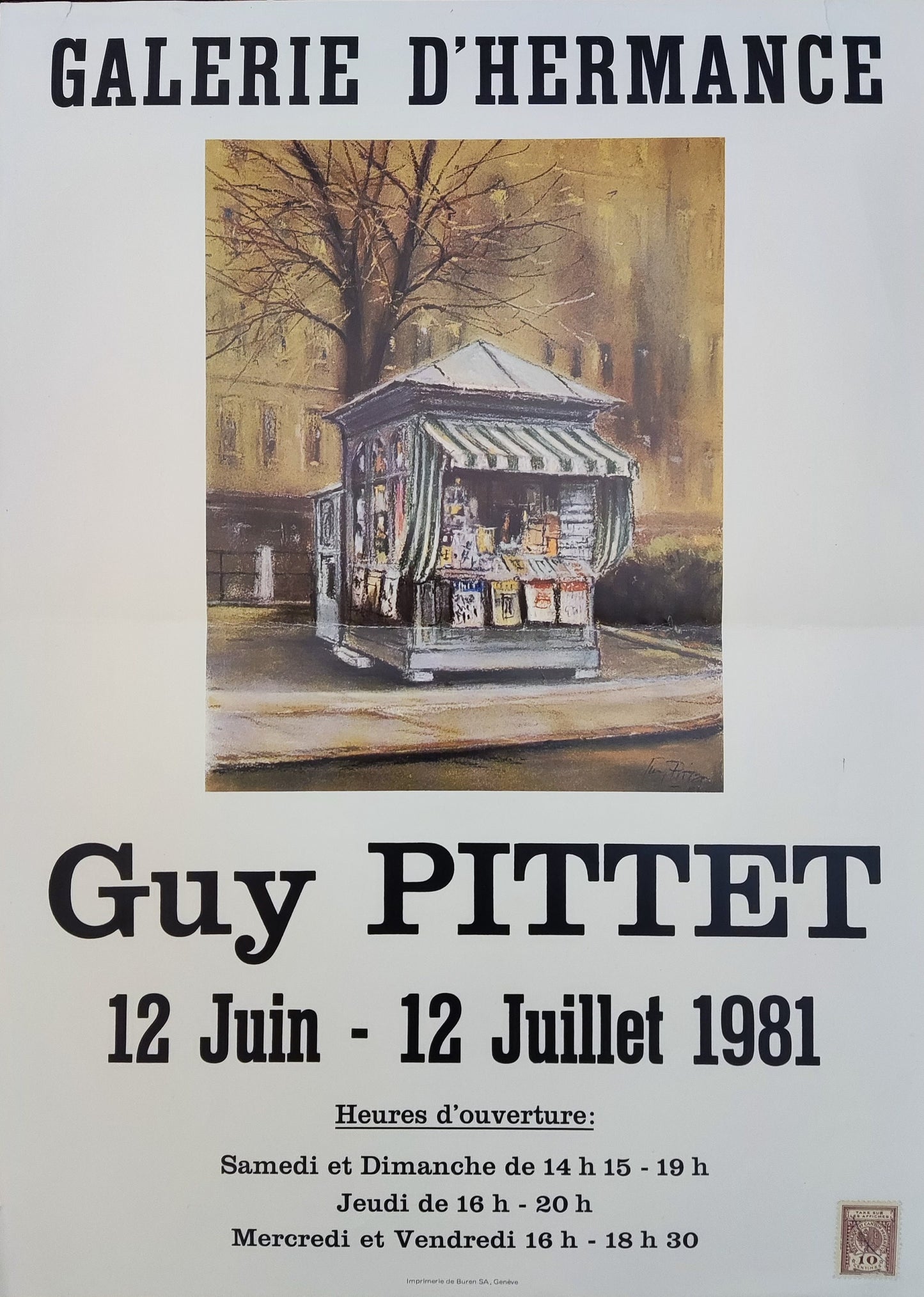 Guy Pittet original art exhibition poster used - 13.8"×18.9" (35×48cm)