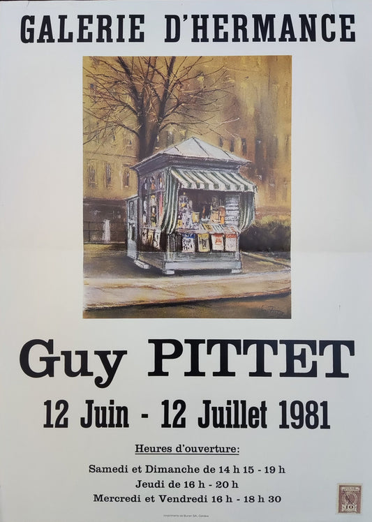 Guy Pittet original art exhibition poster used - 13.8"×18.9" (35×48cm)