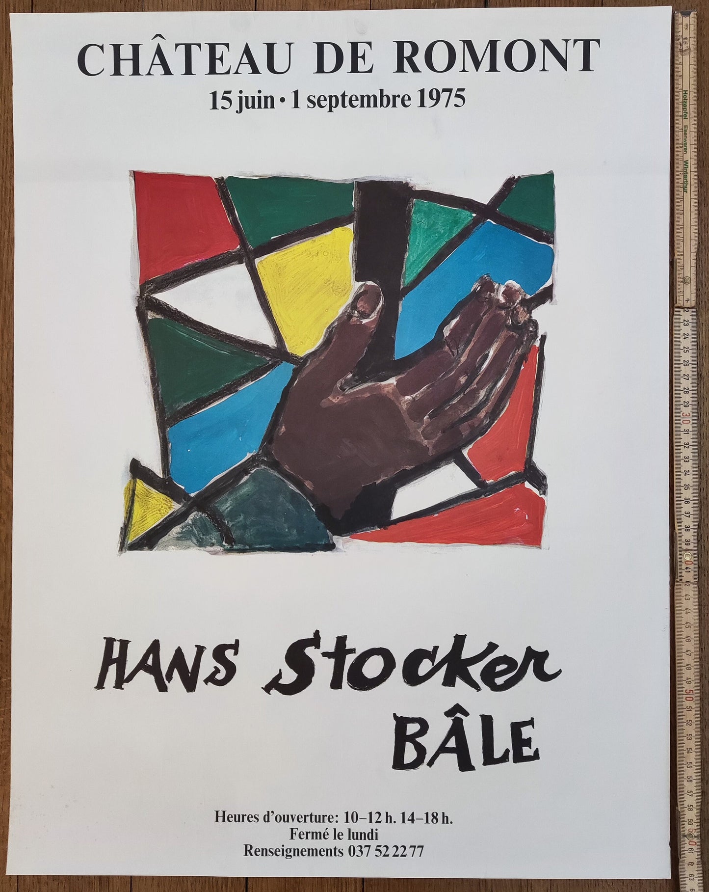 Hans Stocker original art exhibition poster used - 19.3"×25.2" (49×64cm)