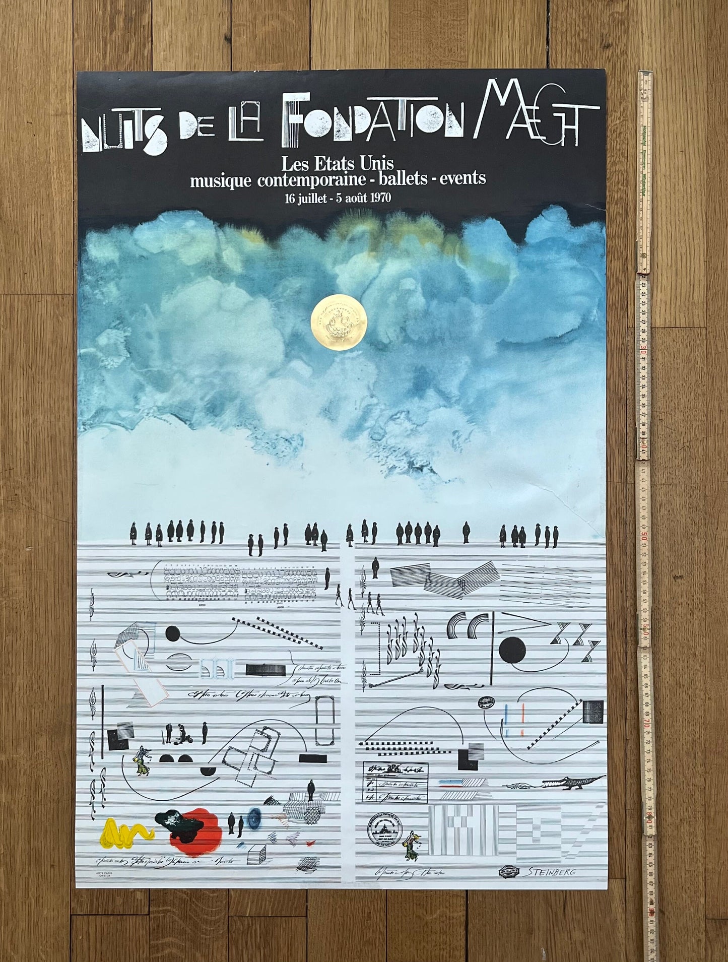 Saul Steinberg original art poster used - 22.4"×35.0" (57×89cm)