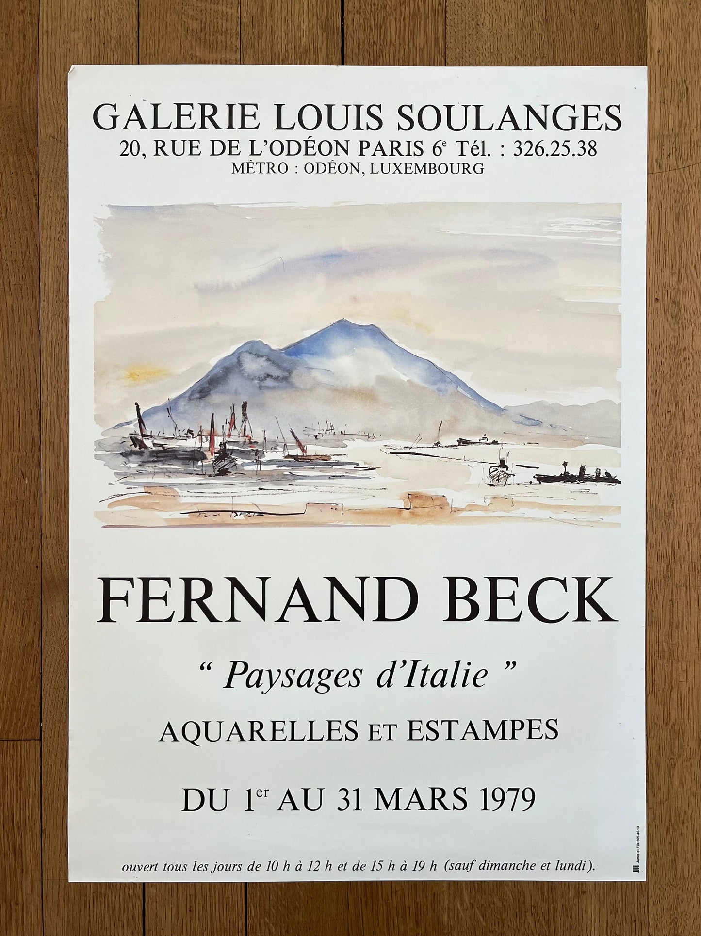 Fernand Beck "Paysages d'Italie" art exhibition poster - 19.3"×27.2" (49×69cm)