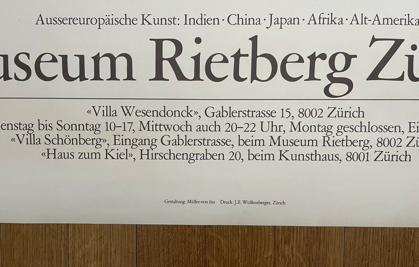 Museum Rietberg Zürich original art poster used - 35.6"×50.4" (90.5×128cm)