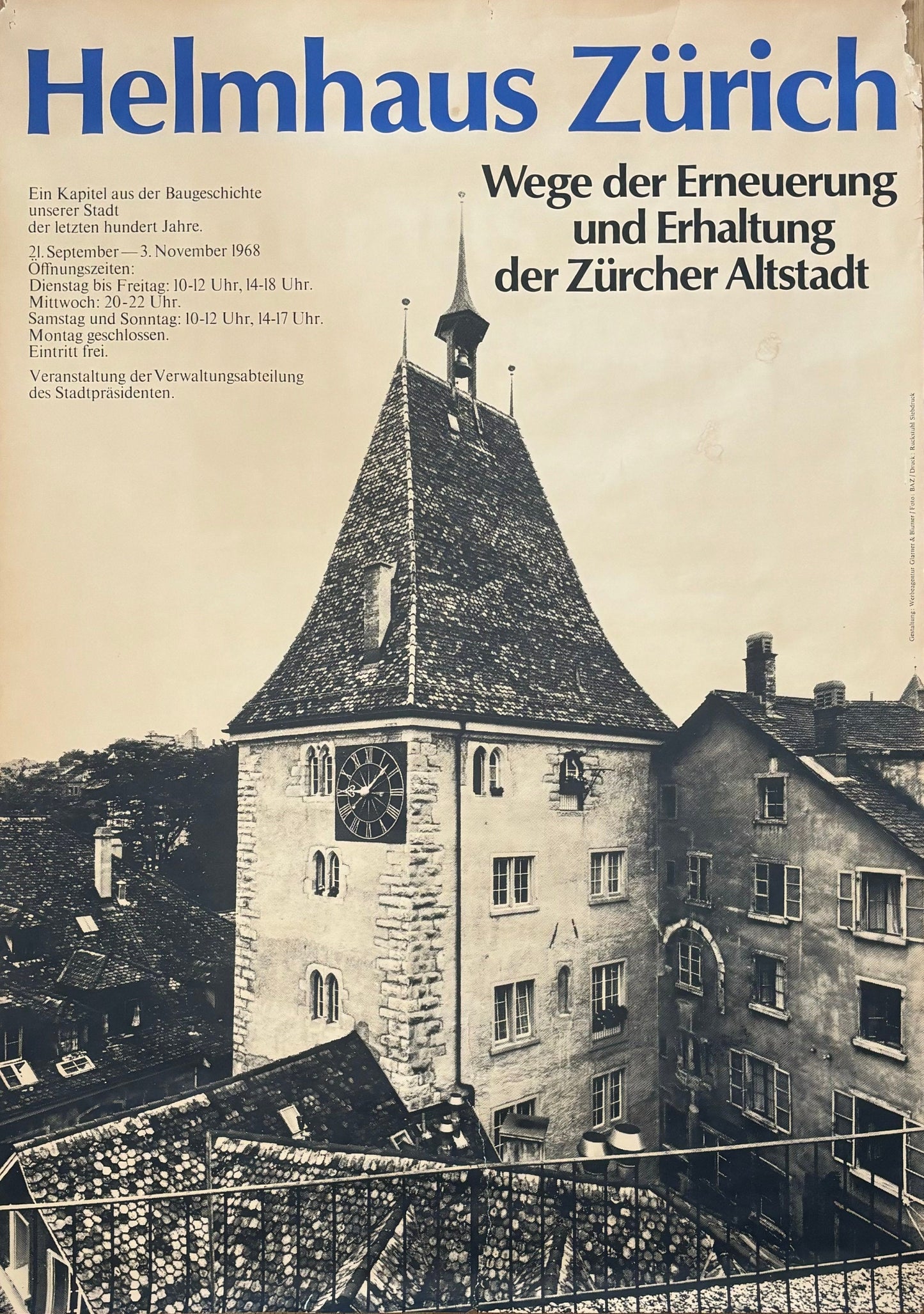 Helmhaus Zürich original art poster - 35.4"×50.2" (90×127.5cm)
