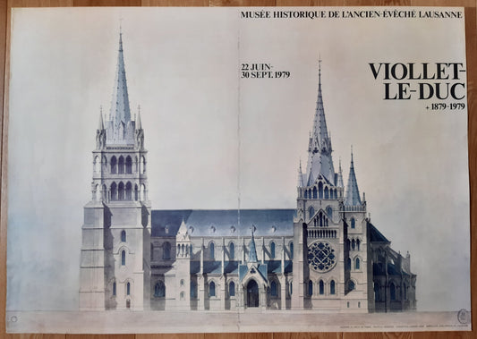 Viollet Le-Duc Lausanne Cathedral original vintige art exhibition poster - 50.4"×35.2" (128×89.5cm)