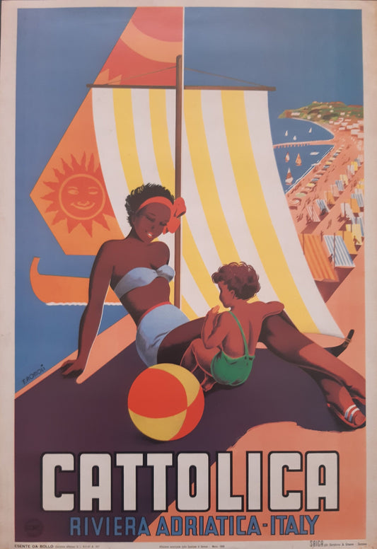 Cattolica Italian vintage travel poster mini reproduction - 13.0"×19.3" (33×49cm)