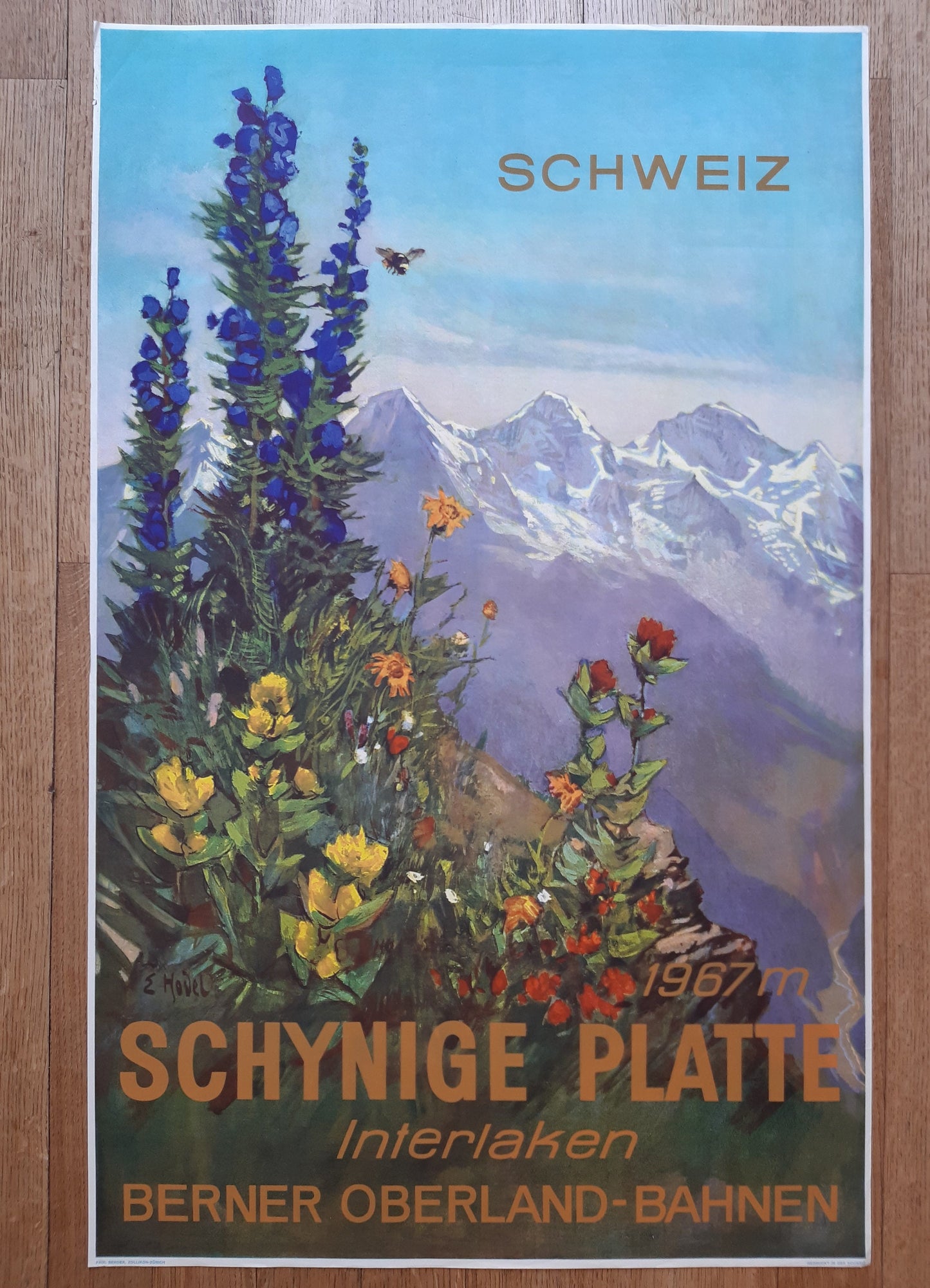 Swiss Interlaken original travel poster - 25.2"×40.2" (64×102cm)